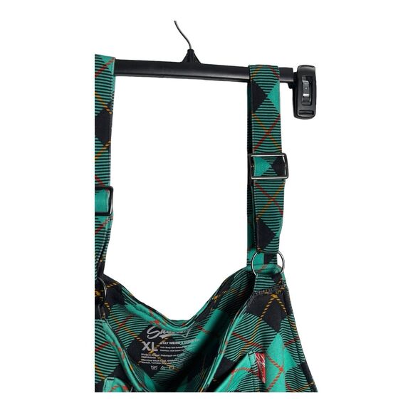 Shinesty Green & Black FrenchTerry Cloth Plaid‎ Overalls Size XL 90s Vibes - Picture 9 of 15